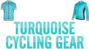 Turquoise coloured cycling equipment, including clothing & bikes