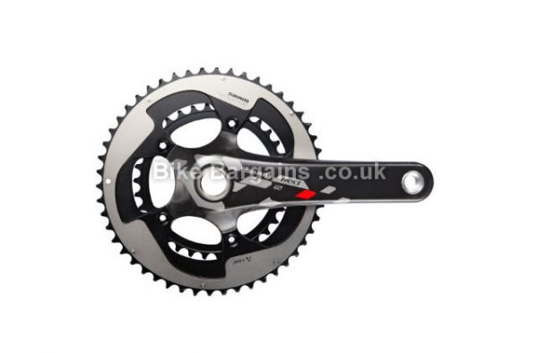 SRAM Red 22 BB30 Road Cycling Compact Chainset 165mm, Black, Red, Carbon, 11 speed, Double Chainring, Road, 557g 
