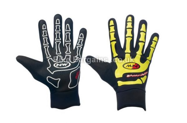 Northwave Skeleton W-Gel Silicone Grip Full Finger Gloves 2015 S, Black, White, Yellow, Full Finger, Synthetic Leather