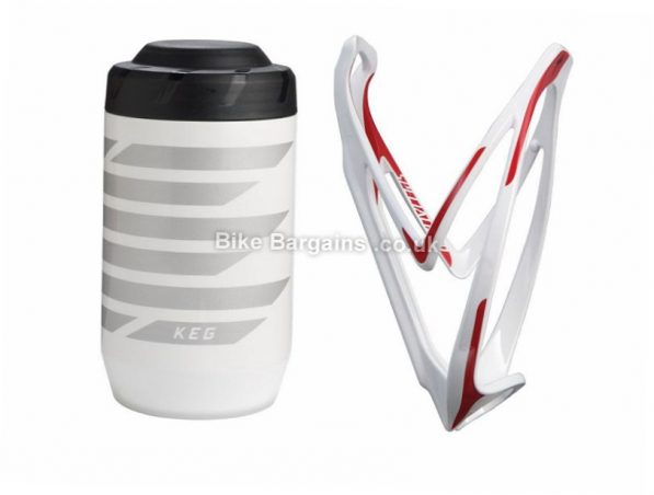 Specialized Keg Tool Storage Vessel Rib Waterbottle Cage Bundle White, Red, 16oz, 63mm