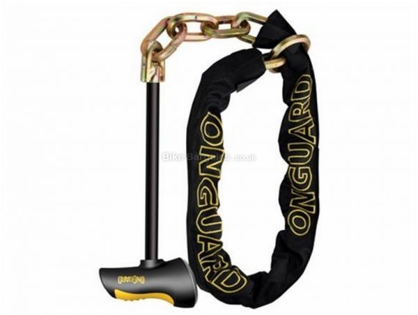 OnGuard Beast Chain Lock with X2 Steel T Bar 140cm, 12mm, Black, Yellow, Steel