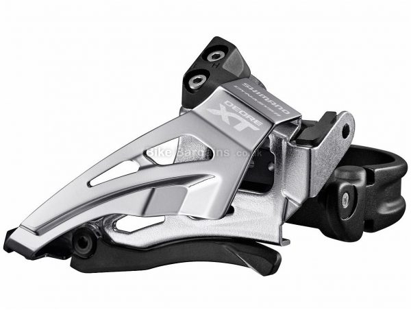 Shimano XT M8025 11 speed Double Front Derailleur 28.6mm, 31.8mm, 34.9mm, Black, Silver, 11 Speed, High Clamp, Alloy