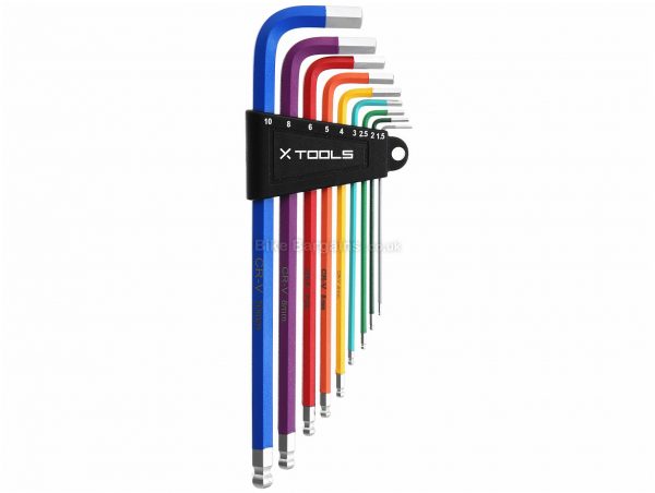 X-Tools Pro Coloured Allen Key Set 406g, 10mm, 8mm, 6mm, 5mm, 4mm, 3mm, 2.5mm, 2mm, 1.5mm, Steel, Plastic, Blue, Purple, Red, Orange, Yellow, Turquoise, Green, Grey, Silver, Black, Allen Keys