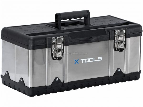 X-Tools Pro Stainless Steel Toolbox 1.8kg, 46cm, 19.5cm, 20cm, 5cm , Steel, Plastic, Black, Silver, Tool Storage