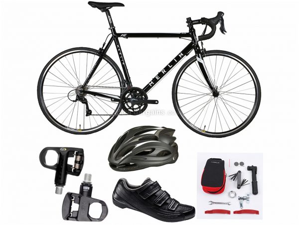 Merlin PR7 Alloy Road Bike Starter Kit 2019 50cm, 53cm, 56cm, 59cm, Black, Alloy, 8 Speed, Calipers, Men's