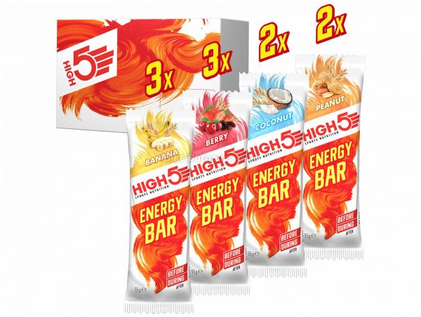 High5 Wiggle Mixed Energy Bar 10 Pack 10 pack, 55g, Banana, Berry, Coconut, Peanut, Red, Silver, 55g