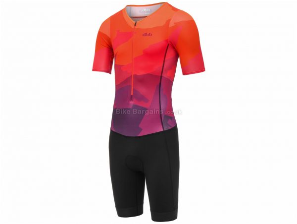 dhb Blok Sunset Short Sleeve Tri Suit S, Black, Pink, Orange, Men's, Short Sleeve, Polyamide, Elastane