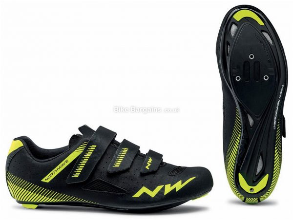 Northwave Core Road Shoes 2020 45,46,47,48, Black, Yellow, White, Men's, Velcro Fastening, 558g, Carbon, Velcro