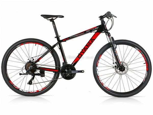 Oyama Freedom 2.1 Alloy Hardtail Mountain Bike 15",17", Black, White, Red, 27.5", Alloy Frame, 21 Speed, Hardtail, Front Suspension, Triple Chainring, Disc