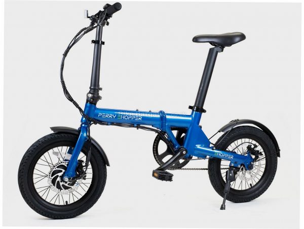 Perry Ehopper 16" Folding Alloy Electric Bike M, Blue, Black, Alloy Frame, Single Speed, 16" Wheels, 14kg, Disc, Single Chainring