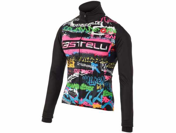 Castelli Ladies Graffiti Windstopper Jacket XS, Black, Pink, Blue, Ladies, Long Sleeve, Zip, Windproof, Waterproof, Breathable, Polyester