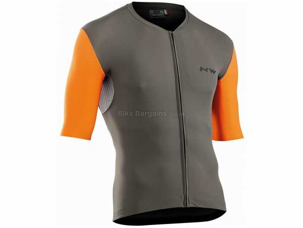 Northwave Extreme Short Sleeve Jersey L, Grey, Orange, Short Sleeve, Zip, 3 rear pockets, Polyester
