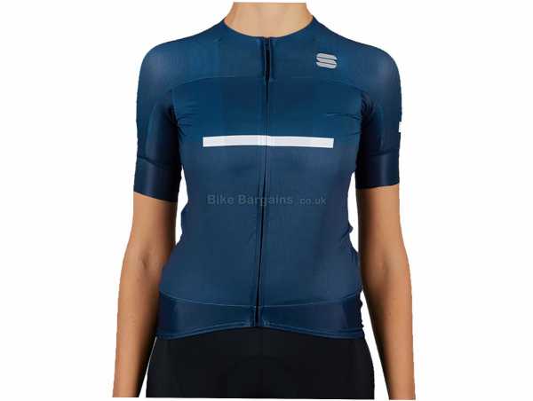 Sportful Evo Ladies Short Sleeve Jersey 2021 XS,S,M,L,XL, Blue, White, Short Sleeve, 3 Rear Pockets, Zip