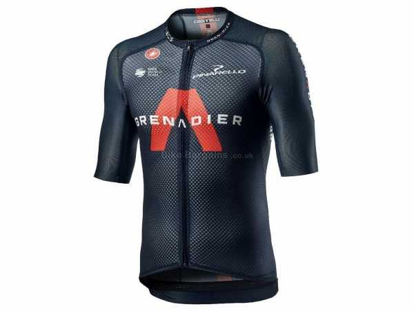 Castelli Ineos Grenadiers Climber's 3.1 Short Sleeve Jersey S,M,L,XL, Blue, Red, Short Sleeve, Zip Fastening, 3 Rear Pockets, Breathable, Polyester, Elastane