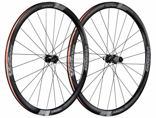Vision Team 35 Disc Alloy Clincher Road Wheels 700c, Front & Rear, Black, Grey, Red, Alloy Rim, Shimano 10 / 11 Speed, Centrelock Disc