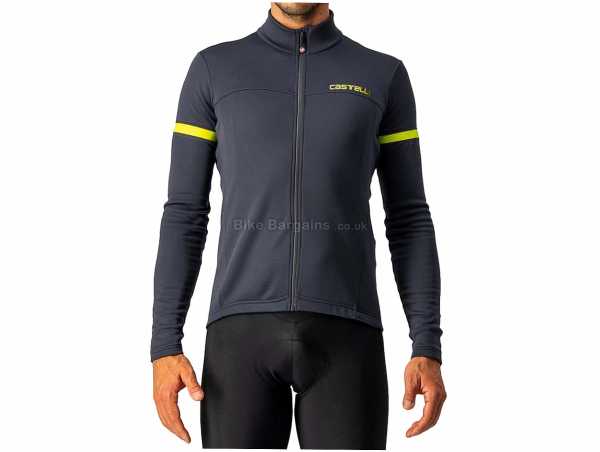 Castelli Fondo 2 FZ Long Sleeve Jersey 2021 XS,S,M,L,XL,XXL, Grey, Yellow, Green, Silver, Black, Blue, Red, Orange, Long Sleeve, Zip fastening, Thermal, 3 rear pockets, weighs 255g, made from Polyester, Elastane, Fleece, Silicone