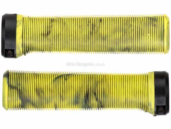 Brand-X Mushroom Lock On Handlebar Grips 135mm, 28mm, weighs 94g, Alloy, Nylon, Rubber, Black, Yellow