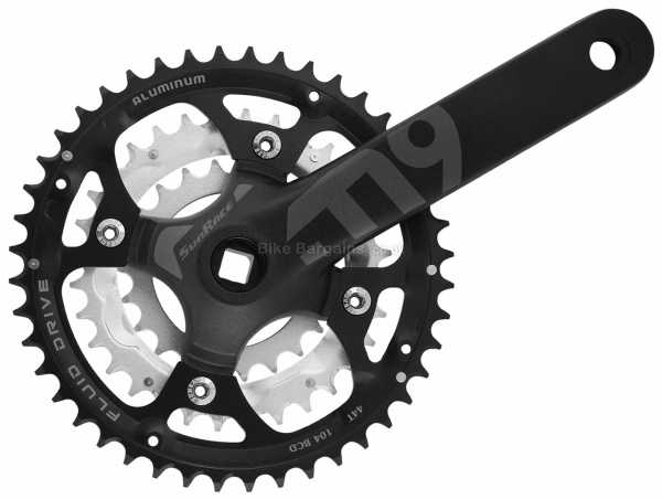 SunRace M918 9 Speed Triple Chainset 9 Speed, Triple Chainring, Alloy cranks, 175mm, weighs 813g, Black, Silver