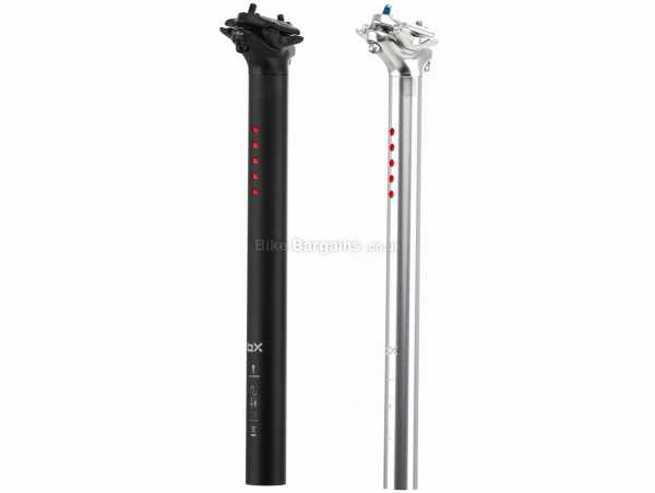Brand-X LightSKIN Seatpost 27.2mm, 31.6mm, 350mm, weighs 369g, made from Alloy, Black, Silver