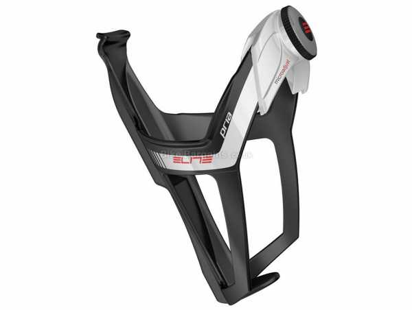 Elite Pria Pave Bottle Cage weighs 40g, made from fibreglass, Black, White