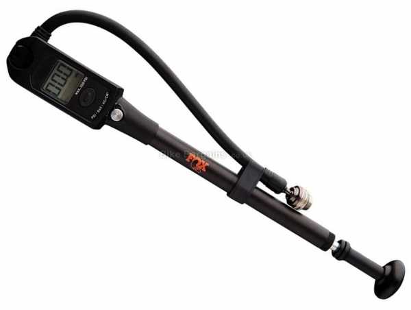Fox High Pressure Digital Shock Pump Alloy Shock Pump for Schrader valves, 350psi, weighs 216g, measures 29cm, Black, Orange, Silver