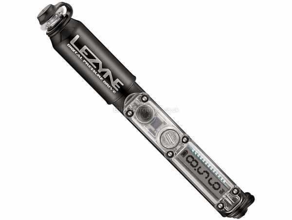 Lezyne Digital Pressure Drive Pump Alloy Mini Pump for Presta & Schrader valves, 120psi, weighs 133g, measures 170mm, Black, Red, Transparent
