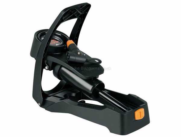 SKS Airstep Digi Foot Pump Alloy Pump for Presta & Schrader valves, 102psi, weighs 1.4kg, measures 30cm by 15cm by 12cm, Black