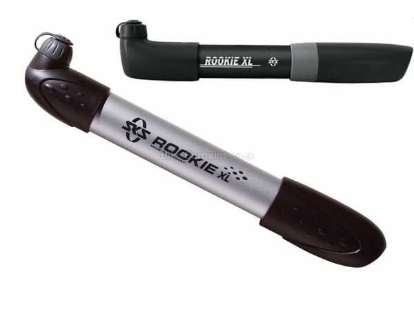 SKS Rookie XL Mini Pump 73psi, for Presta & Schrader valves, weighs 120g, measures 227mm, made from Alloy, Grey, Silver, Black