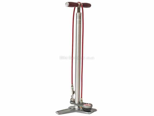 Silca Super Pista Ultimate Hiro Track Pump 160psi, for Presta & Schrader valves, weighs 3.2kg, measures 71cm, made from Alloy & Steel, Silver, Brown, Red