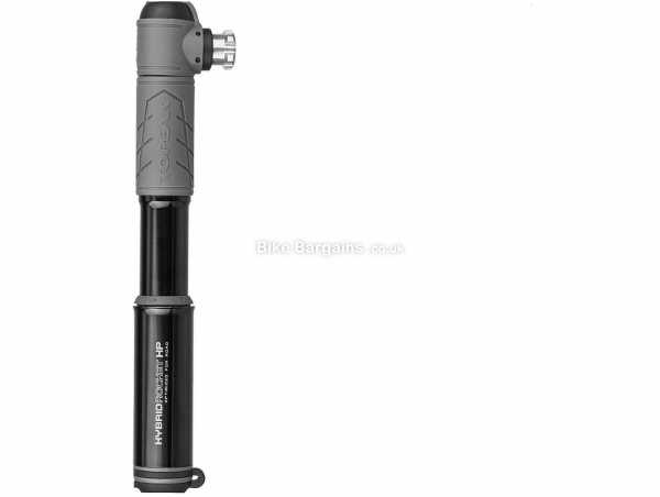 Topeak Hybrid Rocket HP Mini Pump Alloy Mini Pump for Presta & Schrader valves, 160psi, weighs 99g, measures 19cm, Grey, Black