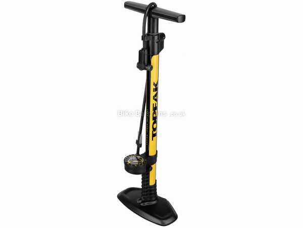 Topeak Joe Blow Sport 2Stage Track Pump 160psi, for Presta & Schrader valves, weighs 2.5kg, measures 74cm by 27cm by 18cm, made from Alloy & Steel, Black, Yellow