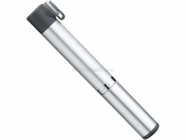 Topeak Micro Rocket AL Mini Pump Alloy Mini Pump for Presta valves, 160psi, weighs 65g, measures 16cm, Silver, Grey