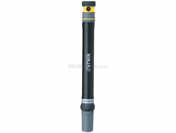 Topeak Ninja P Seatpost Pump Alloy Pump for Presta valves, 160psi, weighs 62g, Black, Grey, Yellow