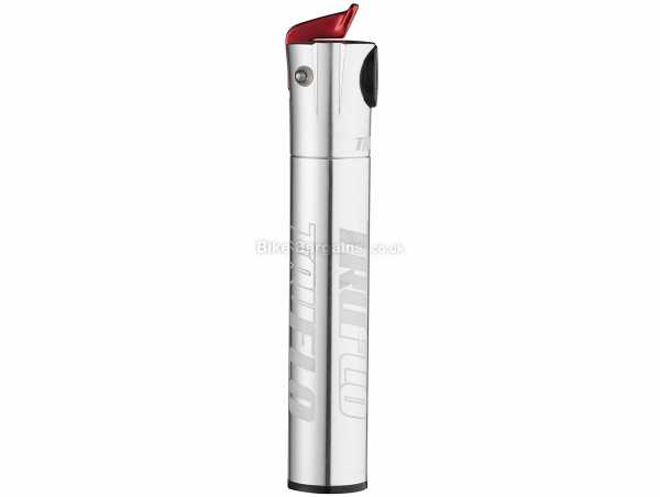 Truflo Minoot CNC 5 inch Mini Pump Alloy Mini Pump for Presta valves, 120psi, weighs 69g, measures 127mm, Silver, Red