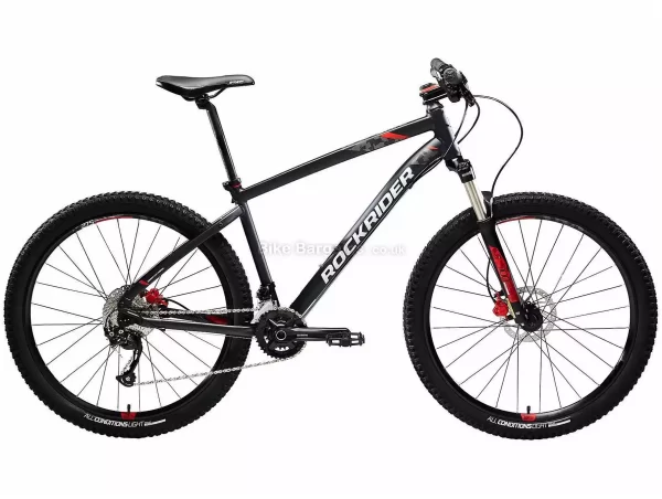 B'Twin Rockrider 27.5" ST 540 Alloy Hardtail Mountain Bike S - M is extra, Black, Red, Alloy Frame, 27.5" Wheels, 13.5kg, 18 Speed, Disc Brakes, Double Chainring