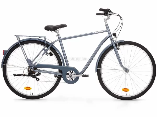 B'Twin Elops 120 High Frame Steel City Bike M, Grey, Steel Frame, 6 Speed, 700c Wheels, Single Chainring, Caliper Brakes