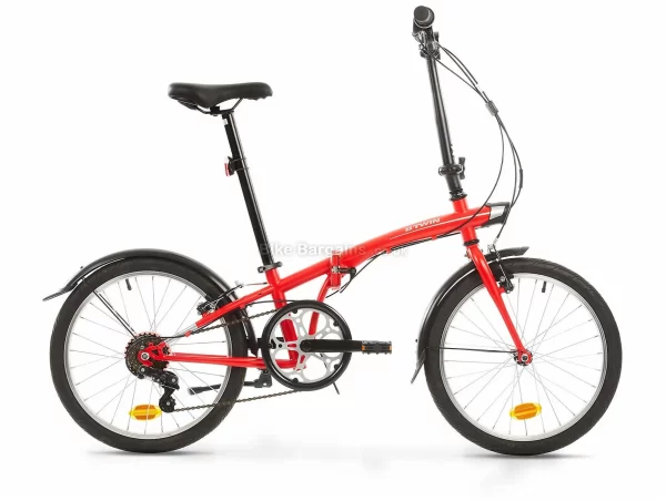 B'Twin Tilt 120 Steel Folding City Bike M, Red, Grey, Steel Frame, 6 Speed, 20" Wheels, Single Chainring, Caliper Brakes