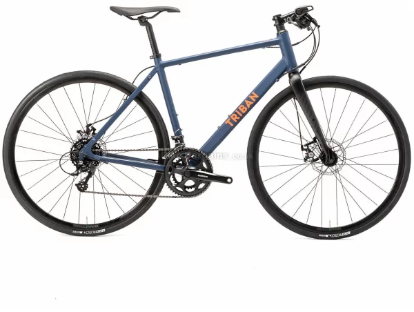 B'Twin Triban RC 120 Flat Bar Disc Alloy Road Bike XS,S,M,L, Blue, Black, Tourney Groupset, Alloy Frame, 16 Speed, 700c Wheels, Double Chainring, Disc, 11.25kg
