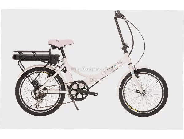 Compass Comp Electric Folding Bike One Size, White, Steel Frame, 7 Speed, Caliper Brakes, Single Chainring, 16kg, 20" Wheels