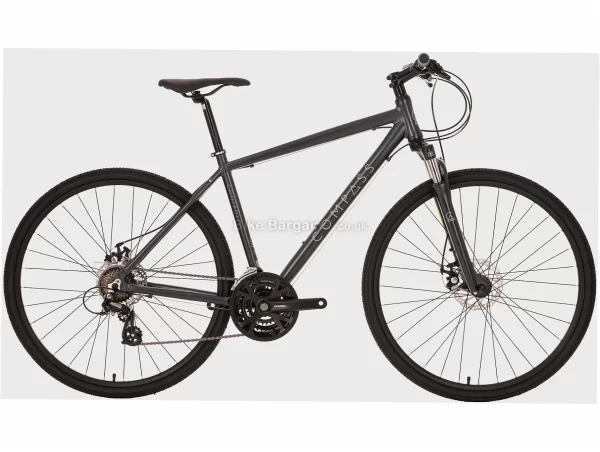 Compass Control Alloy Hybrid City Bike L, Grey, Black, Alloy, 700c, 8 Speed, Hardtail, Disc, Triple Chainring, 14.5kg